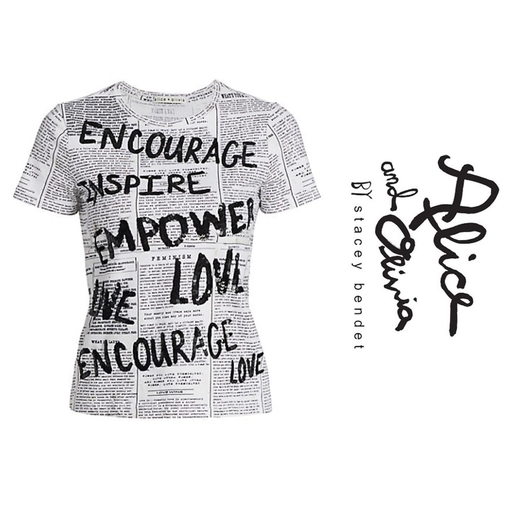 Alice + Olivia Rylyn Embellished Newspaper Tee